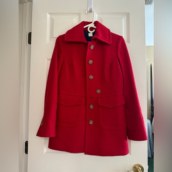 J.Crew Red Wool Pea Coat – Size 4 - Picture 2 of 6